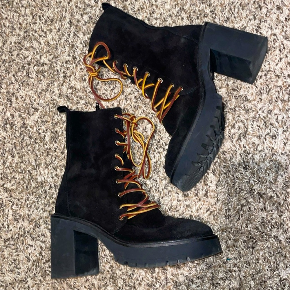 Free people black lace up platform heel boots
